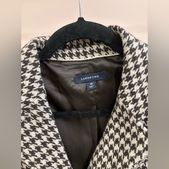 Lands End Houndstooth Wool Blazer 100 Jacket Gray Black Lined - Picture 2 of 5